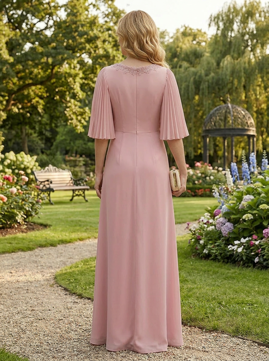 Blush Chiffon A-Line Scoop Neck Mother of the Bride & Groom Dresses with Ruched Waist